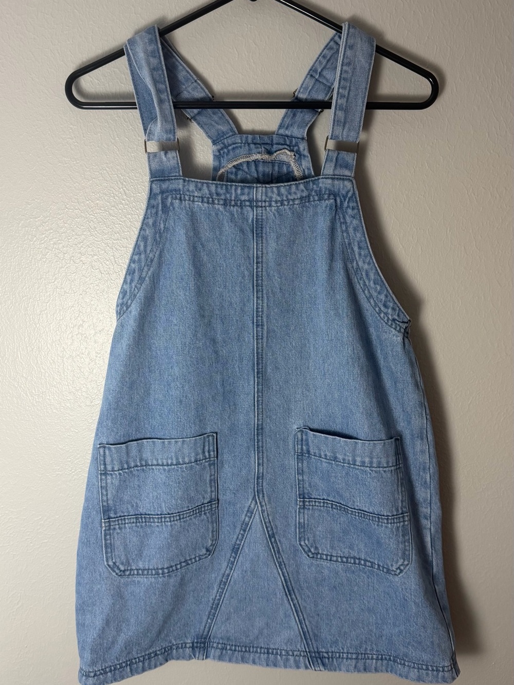 Light Blue Denim Overall Dress with Front Pockets